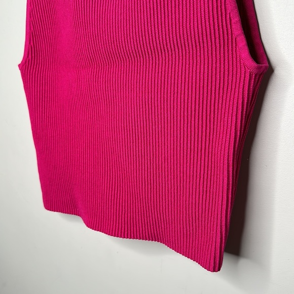 Aritzia Babaton Hot Pink Sculpt Knit Mockneck Halter Crop Top - Picture 11 of 14